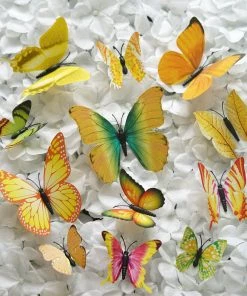HIER_5150 12 Pack | 3D Butterfly Wall Decals, DIY Stickers Decor - Yellow Collection