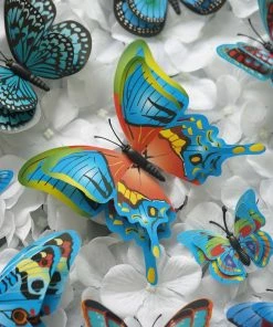HIER_5150 Chargers & Centerpieces 12 Pack | Double Wing 3D Butterfly Wall Decals, DIY Stickers Decor - Blue Collection - Clearance SALE