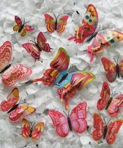 HIER_5150 12 Pack | Double Wing 3D Butterfly Wall Decals, DIY Stickers Decor - Fuchsia Collection - Clearance SALE Chargers & Centerpieces