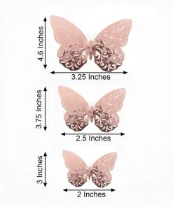 HIER_5150 12 Pack | 3D Rose Gold Butterfly Wall Decals DIY Removable Mural Stickers Cake Decorations
