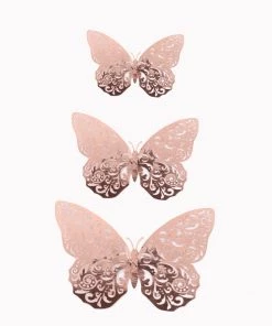HIER_5150 12 Pack | 3D Rose Gold Butterfly Wall Decals DIY Removable Mural Stickers Cake Decorations