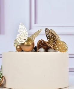 HIER_5150 12 Pack | 3D Gold Butterfly Wall Decals, DIY Mural Stickers, Metallic Butterfly Cake Decorations Chargers & Centerpieces