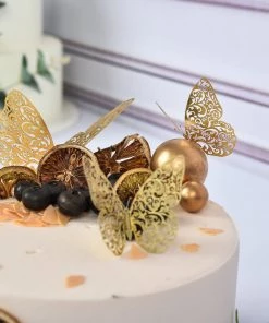 HIER_5150 12 Pack | 3D Gold Butterfly Wall Decals, DIY Mural Stickers, Metallic Butterfly Cake Decorations Chargers & Centerpieces