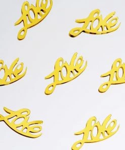 HIER_5110 300 Pcs Gold Metallic Foil Love Table Confetti Sprinkles, Party Decor