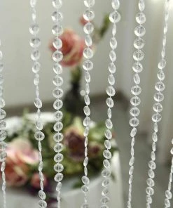 HIER_3300 12ft Crystal Diamond Beaded Curtain With Plastic Rod And Adjustable Hooks