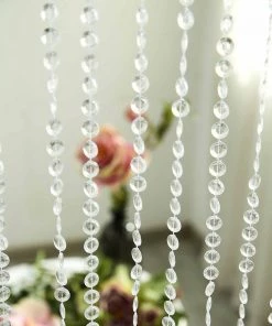 HIER_3300 Chargers & Centerpieces 8ft Crystal Diamond Beaded Curtain With Plastic Rod And Adjustable Hooks