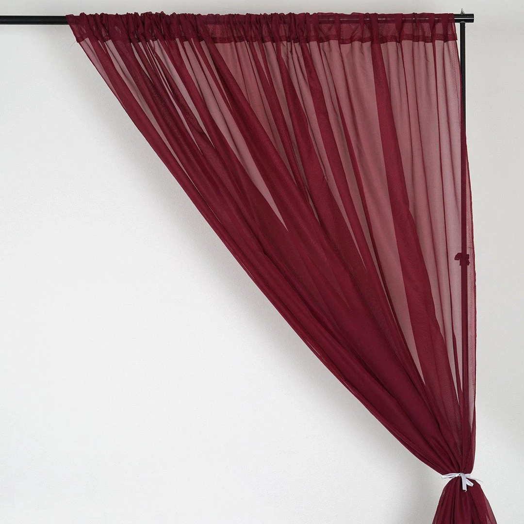 HIER_3160 2 Pack | Burgundy Fire Retardant Sheer Organza Premium Curtain Panel Backdrops With Rod Pockets - 5ftx10ft Big Event Backdrops & Décor 7 HIER_3160 2 Pack | Burgundy Fire Retardant Sheer Organza Premium Curtain Panel Backdrops With Rod Pockets - 5ftx10ft Big Event Backdrops & Décor
