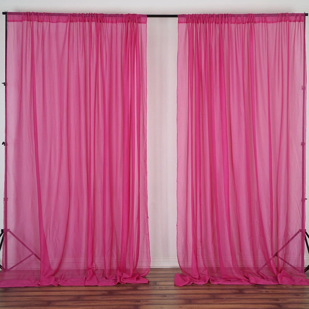 HIER_3160 2 Pack | Fuchsia Fire Retardant Sheer Organza Premium Curtain Panel Backdrops With Rod Pockets - 5ftx10ft 6 HIER_3160 2 Pack | Fuchsia Fire Retardant Sheer Organza Premium Curtain Panel Backdrops With Rod Pockets - 5ftx10ft