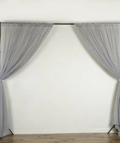HIER_3160 2 Pack | Silver Fire Retardant Sheer Organza Premium Curtain Panel Backdrops With Rod Pockets - 5ftx10ft
