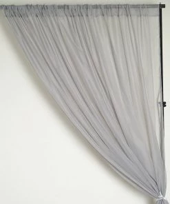 HIER_3160 2 Pack | Silver Fire Retardant Sheer Organza Premium Curtain Panel Backdrops With Rod Pockets - 5ftx10ft