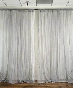 HIER_3160 2 Pack | Silver Fire Retardant Sheer Organza Premium Curtain Panel Backdrops With Rod Pockets - 5ftx10ft