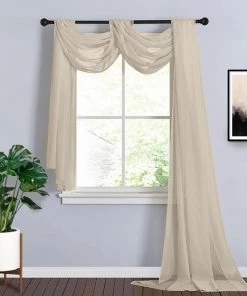 HIER_3110 Hanging Ceiling Decorations 18ft | Natural Wedding Arch Drapery Fabric Window Scarf Valance, Sheer Organza Linen