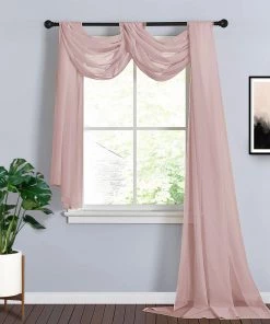 HIER_3110 Hanging Ceiling Decorations 18ft | Blush/Rose Gold Wedding Arch Drapery Fabric Window Scarf Valance, Sheer Organza Linen