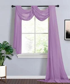 HIER_3110 18ft | Violet Amethyst Wedding Arch Drapery Fabric Window Scarf Valance, Sheer Organza Linen