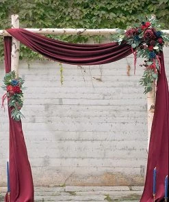 HIER_3110 18ft | Burgundy Wedding Arch Drapery Fabric Window Scarf Valance, Sheer Organza Linen