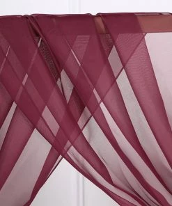 HIER_3110 18ft | Burgundy Wedding Arch Drapery Fabric Window Scarf Valance, Sheer Organza Linen