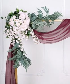 HIER_3110 18ft | Burgundy Wedding Arch Drapery Fabric Window Scarf Valance, Sheer Organza Linen