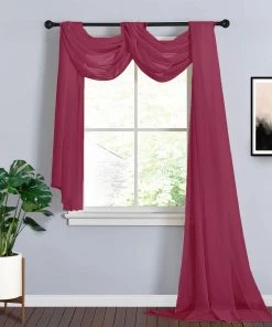HIER_3110 18ft | Burgundy Wedding Arch Drapery Fabric Window Scarf Valance, Sheer Organza Linen