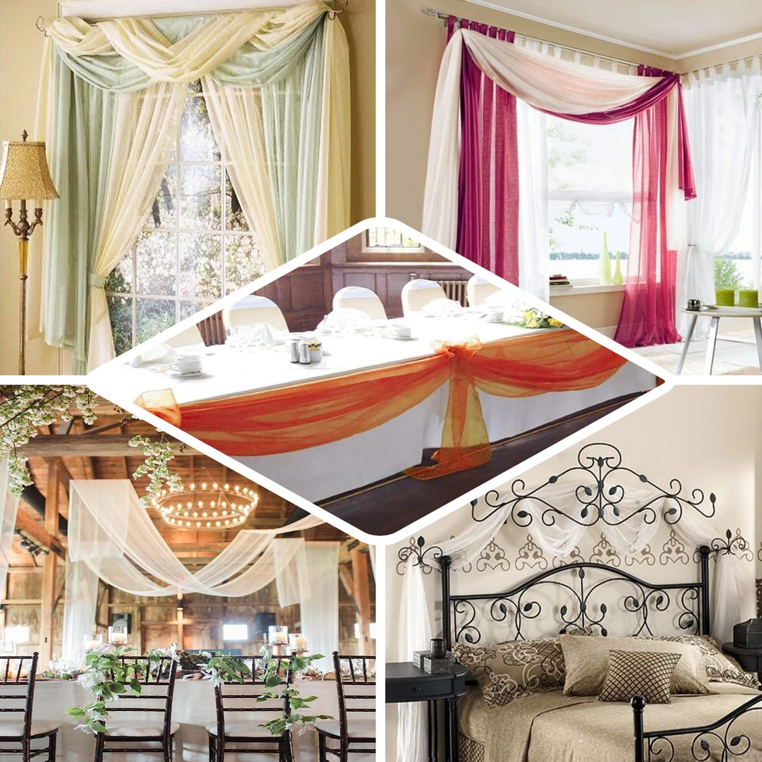 HIER_3110 Hanging Ceiling Decorations 18ft | Natural Wedding Arch Drapery Fabric Window Scarf Valance, Sheer Organza Linen 5 HIER_3110 Hanging Ceiling Decorations 18ft | Natural Wedding Arch Drapery Fabric Window Scarf Valance, Sheer Organza Linen