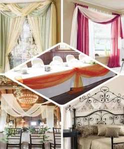 HIER_3110 18ft | Burgundy Wedding Arch Drapery Fabric Window Scarf Valance, Sheer Organza Linen