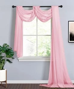 HIER_3110 18ft | Pink Wedding Arch Drapery Fabric Window Scarf Valance, Sheer Organza Linen