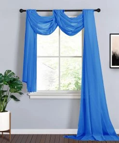 HIER_3110 18ft | Royal Blue Wedding Arch Drapery Fabric Window Scarf Valance, Sheer Organza Linen