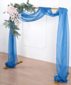 HIER_3110 18ft | Royal Blue Wedding Arch Drapery Fabric Window Scarf Valance, Sheer Organza Linen