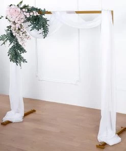 HIER_3110 18ft | White Wedding Arch Drapery Fabric Window Scarf Valance, Sheer Organza Linen