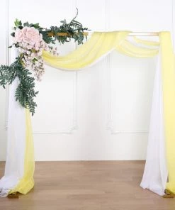 HIER_3110 Hanging Ceiling Decorations 18ft | Yellow Wedding Arch Drapery Fabric Window Scarf Valance, Sheer Organza Linen
