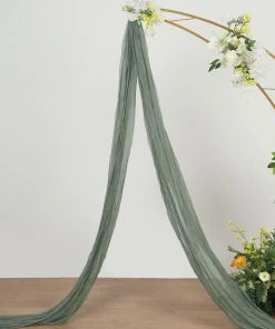 HIER_3110 20ft Gauze Cheesecloth Dusty Sage Wedding Arch Drapery Fabric, Window Scarf Valance, Boho Arbor Decor Curtain Panel Backdrop Panels