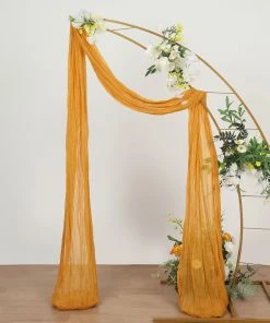 HIER_3110 20ft Gauze Cheesecloth Mustard Yellow Wedding Arch Drapery Fabric, Window Scarf Valance, Boho Arbor Decor Curtain Panel Backdrop Panels
