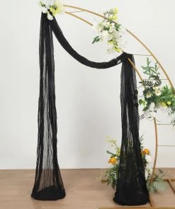 HIER_3110 20ft Gauze Cheesecloth Black Wedding Arch Drapery Fabric, Window Scarf Valance, Boho Arbor Decor Curtain Panel Backdrop Panels