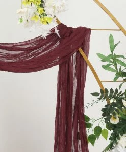 HIER_3110 20ft Gauze Cheesecloth Burgundy Wedding Arch Drapery Fabric, Window Scarf Valance, Boho Arbor Decor Curtain Panel
