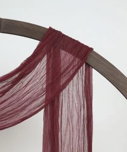 HIER_3110 20ft Gauze Cheesecloth Burgundy Wedding Arch Drapery Fabric, Window Scarf Valance, Boho Arbor Decor Curtain Panel