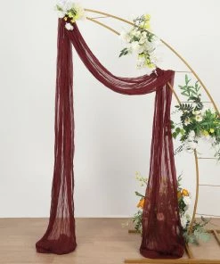 HIER_3110 20ft Gauze Cheesecloth Burgundy Wedding Arch Drapery Fabric, Window Scarf Valance, Boho Arbor Decor Curtain Panel