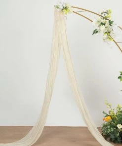 HIER_3110 20ft Gauze Cheesecloth Cream Wedding Arch Drapery Fabric, Window Scarf Valance, Boho Arbor Decor Curtain Panel Backdrop Panels