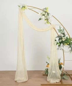 HIER_3110 20ft Gauze Cheesecloth Cream Wedding Arch Drapery Fabric, Window Scarf Valance, Boho Arbor Decor Curtain Panel Backdrop Panels