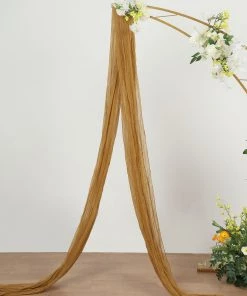 HIER_3110 20ft Gauze Cheesecloth Gold Wedding Arch Drapery Fabric, Window Scarf Valance, Boho Arbor Decor Curtain Panel
