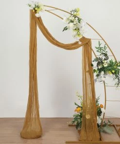 HIER_3110 20ft Gauze Cheesecloth Gold Wedding Arch Drapery Fabric, Window Scarf Valance, Boho Arbor Decor Curtain Panel