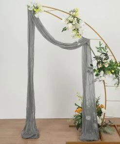 HIER_3110 Backdrop Panels 20ft Gauze Cheesecloth Gray Wedding Arch Drapery Fabric, Window Scarf Valance, Boho Arbor Decor Curtain Panel