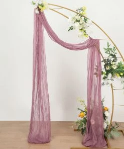 HIER_3110 20ft Gauze Cheesecloth Mauve Wedding Arch Drapery Fabric, Window Scarf Valance, Boho Arbor Decor Curtain Panel