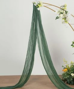 HIER_3110 Backdrop Panels 20ft Gauze Cheesecloth Olive Green Wedding Arch Drapery Fabric, Window Scarf Valance, Boho Arbor Decor Curtain Panel