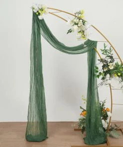 HIER_3110 Backdrop Panels 20ft Gauze Cheesecloth Olive Green Wedding Arch Drapery Fabric, Window Scarf Valance, Boho Arbor Decor Curtain Panel