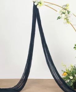 HIER_3110 20ft Gauze Cheesecloth Navy Blue Wedding Arch Drapery Fabric, Window Scarf Valance, Boho Arbor Decor Curtain Panel Backdrop Panels
