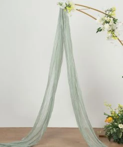 HIER_3110 20ft Gauze Cheesecloth Sage Green Wedding Arch Drapery Fabric, Window Scarf Valance, Boho Arbor Decor Curtain Panel Backdrop Panels