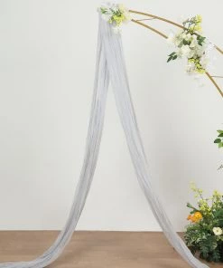 HIER_3110 20ft Gauze Cheesecloth Silver Wedding Arch Drapery Fabric, Window Scarf Valance, Boho Arbor Decor Curtain Panel