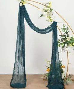 HIER_3110 Backdrop Panels 20ft Gauze Cheesecloth Peacock Teal Wedding Arch Drapery Fabric, Window Scarf Valance, Boho Arbor Decor Curtain Panel