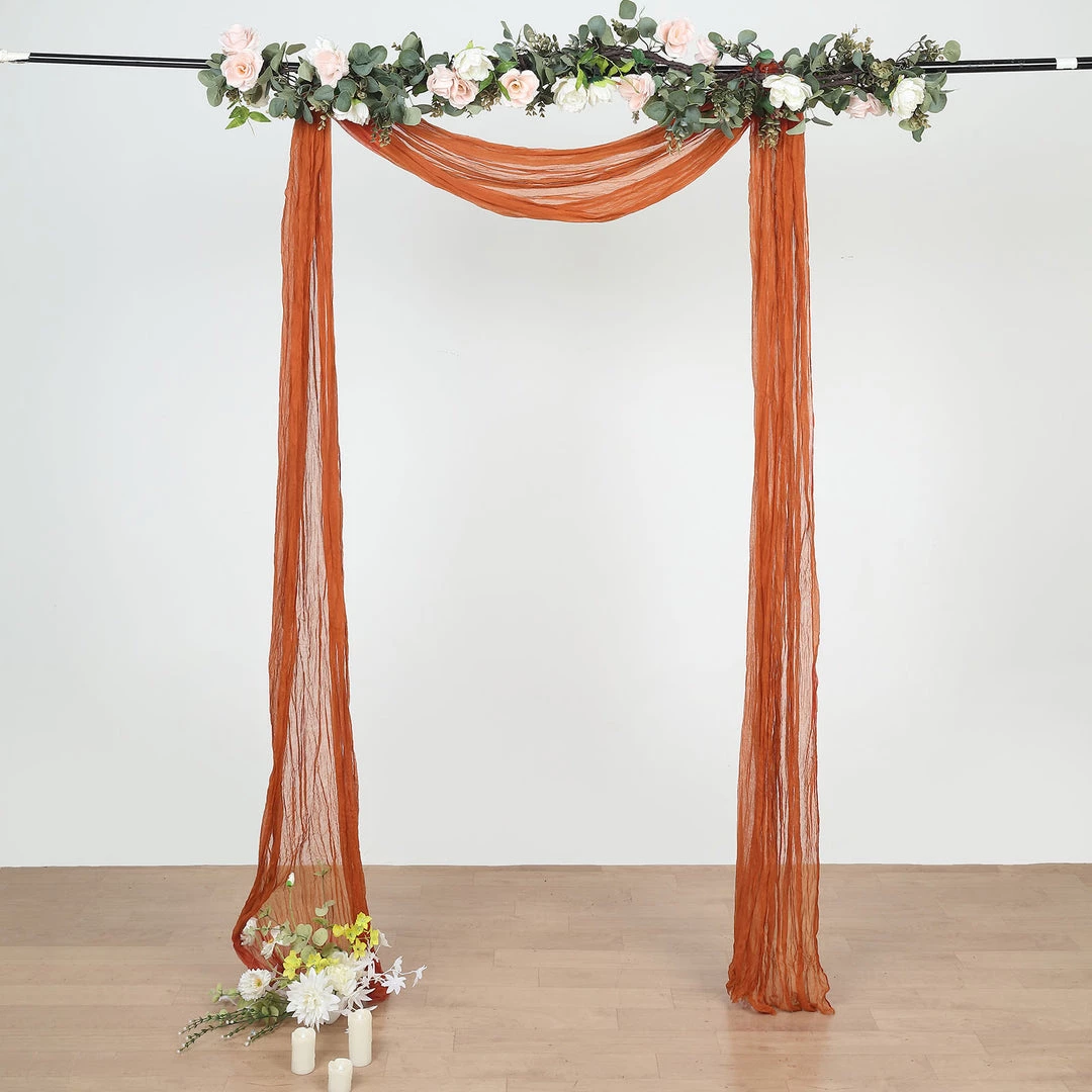 HIER_3110 Backdrop Panels 20ft Gauze Cheesecloth Terracotta Wedding Arch Drapery Fabric, Window Scarf Valance, Boho Arbor Decor Curtain Panel 8 HIER_3110 Backdrop Panels 20ft Gauze Cheesecloth Terracotta Wedding Arch Drapery Fabric, Window Scarf Valance, Boho Arbor Decor Curtain Panel