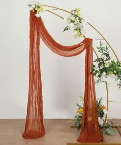 HIER_3110 Backdrop Panels 20ft Gauze Cheesecloth Terracotta Wedding Arch Drapery Fabric, Window Scarf Valance, Boho Arbor Decor Curtain Panel