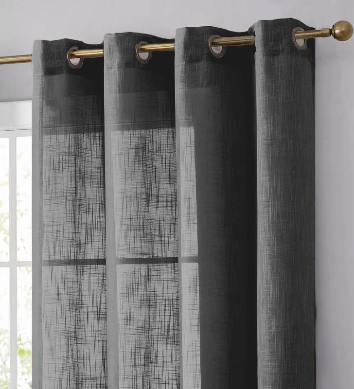 HIER_3120 2 Pack | Handmade Charcoal Gray Faux Linen Curtains 52"x96", Curtain Panels With Chrome Grommets 11 HIER_3120 2 Pack | Handmade Charcoal Gray Faux Linen Curtains 52"x96", Curtain Panels With Chrome Grommets